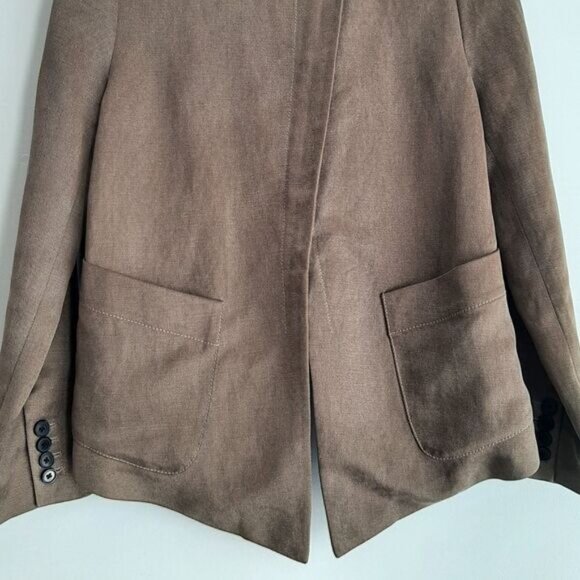 GARDE Linen Blend 100% Silk Lining Modern Asymmetric Full-Zip Jacket w Hood Sz S - Picture 3 of 16